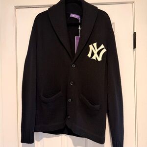 Ralph lauren tan Black Shawl Collar Cardigan with Cream NY Logo